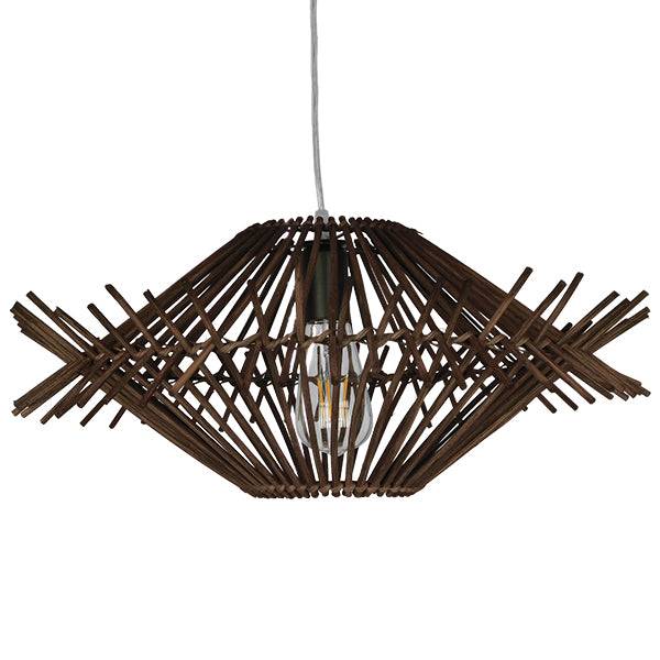 GloboStar® MADDY 01602 Vintage Κρεμαστό Φωτιστικό Οροφής Μονόφωτο Καφέ Σκούρο Ξύλινο Ψάθινο Bamboo Φ50 x Υ23cm - ledmania.gr