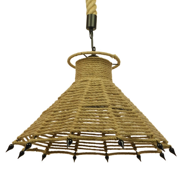 GloboStar® OZERO 01603 Vintage Κρεμαστό Φωτιστικό Οροφής Μονόφωτο Μπεζ Καμπάνα με Σχοινί Φ41 x Υ28cm - ledmania.gr