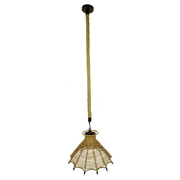 GloboStar® OZERO 01603 Vintage Κρεμαστό Φωτιστικό Οροφής Μονόφωτο Μπεζ Καμπάνα με Σχοινί Φ41 x Υ28cm - ledmania.gr