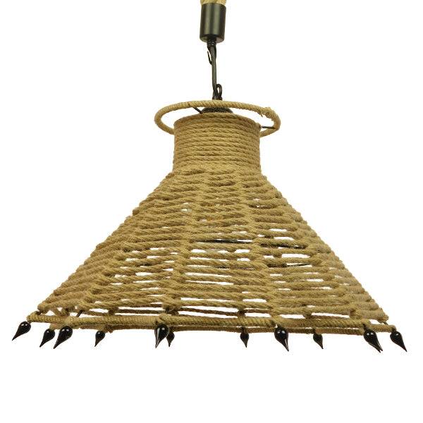 GloboStar® OZERO 01603 Vintage Κρεμαστό Φωτιστικό Οροφής Μονόφωτο Μπεζ Καμπάνα με Σχοινί Φ41 x Υ28cm - ledmania.gr
