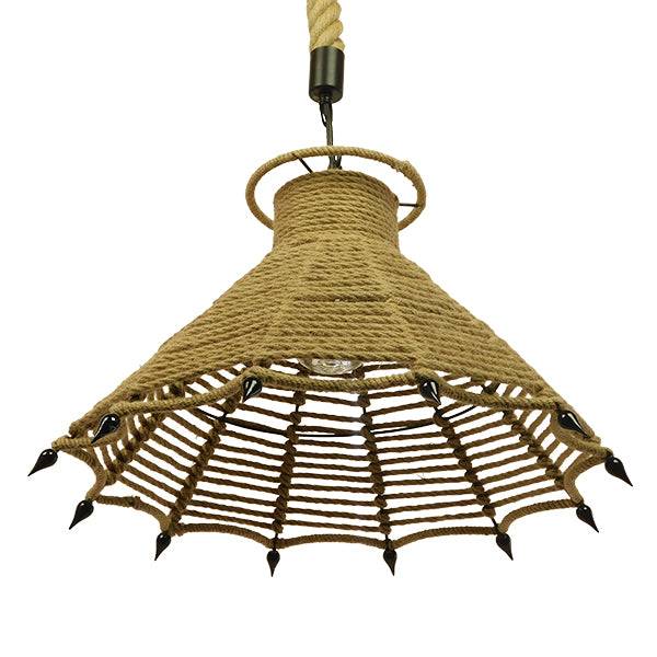 GloboStar® OZERO 01603 Vintage Κρεμαστό Φωτιστικό Οροφής Μονόφωτο Μπεζ Καμπάνα με Σχοινί Φ41 x Υ28cm - ledmania.gr
