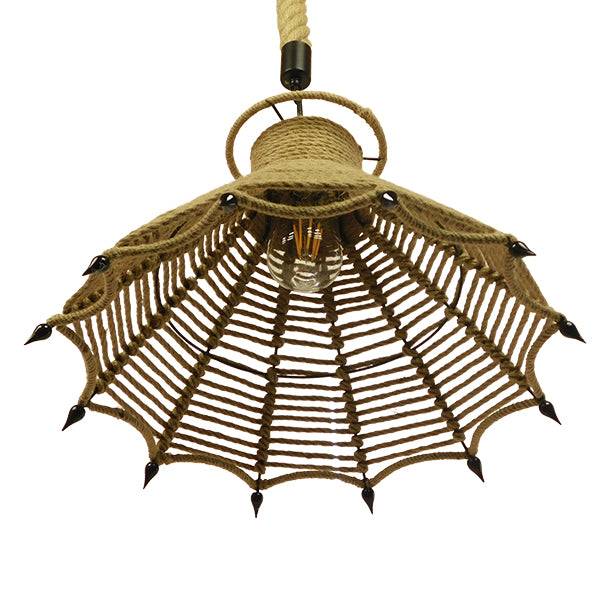 GloboStar® OZERO 01603 Vintage Κρεμαστό Φωτιστικό Οροφής Μονόφωτο Μπεζ Καμπάνα με Σχοινί Φ41 x Υ28cm - ledmania.gr