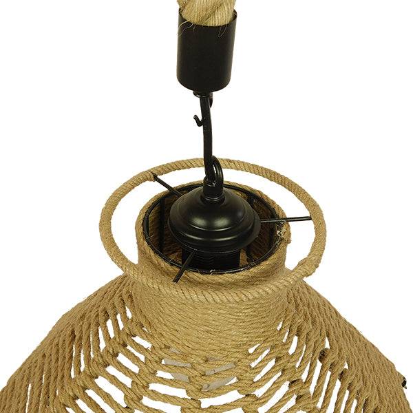 GloboStar® OZERO 01603 Vintage Κρεμαστό Φωτιστικό Οροφής Μονόφωτο Μπεζ Καμπάνα με Σχοινί Φ41 x Υ28cm - ledmania.gr