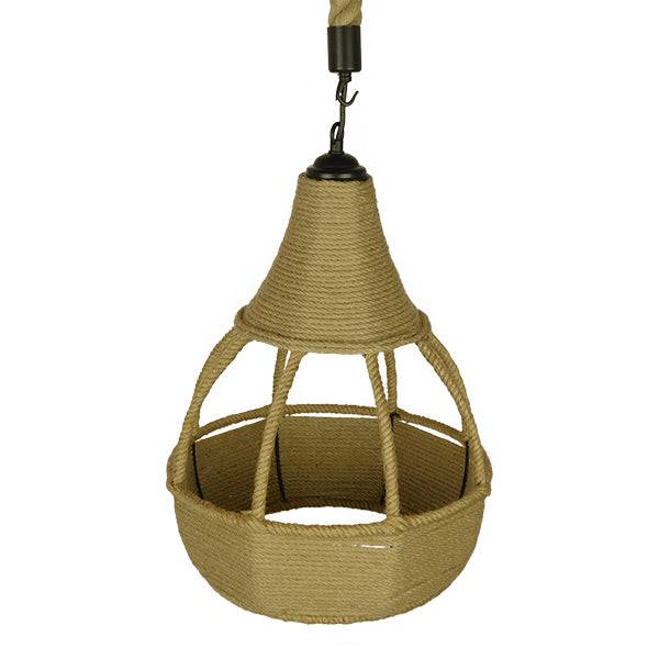 GloboStar® KUBRIC 01605 Vintage Κρεμαστό Φωτιστικό Οροφής Μονόφωτο Μπεζ Καμπάνα με Σχοινί Φ31 x Υ39cm - ledmania.gr
