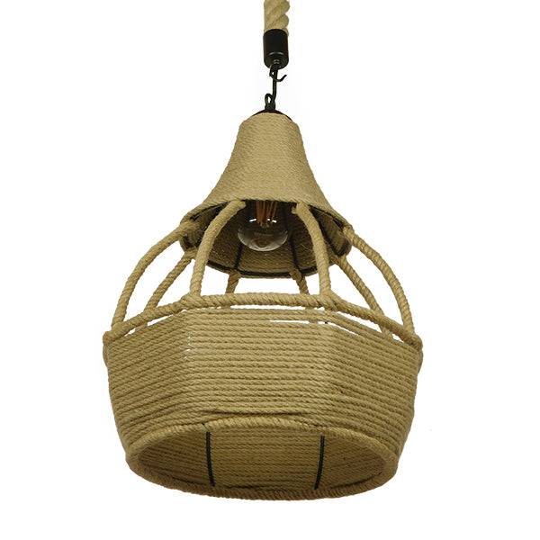 GloboStar® KUBRIC 01605 Vintage Κρεμαστό Φωτιστικό Οροφής Μονόφωτο Μπεζ Καμπάνα με Σχοινί Φ31 x Υ39cm - ledmania.gr
