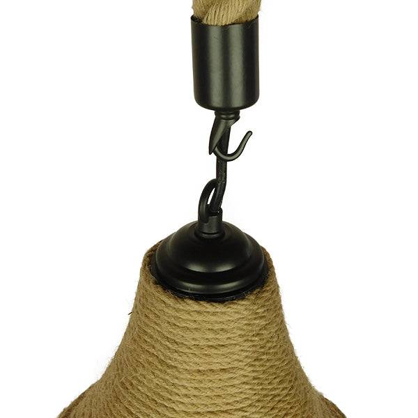 GloboStar® KUBRIC 01605 Vintage Κρεμαστό Φωτιστικό Οροφής Μονόφωτο Μπεζ Καμπάνα με Σχοινί Φ31 x Υ39cm - ledmania.gr