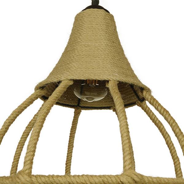 GloboStar® KUBRIC 01605 Vintage Κρεμαστό Φωτιστικό Οροφής Μονόφωτο Μπεζ Καμπάνα με Σχοινί Φ31 x Υ39cm - ledmania.gr