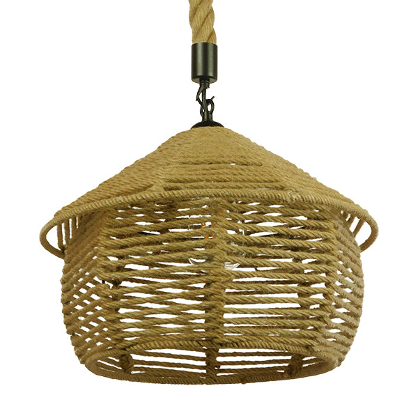 GloboStar® SPIRIT 01607 Vintage Κρεμαστό Φωτιστικό Οροφής Μονόφωτο Πλέγμα με Μπεζ Σχοινί Φ36 x Υ29cm - ledmania.gr