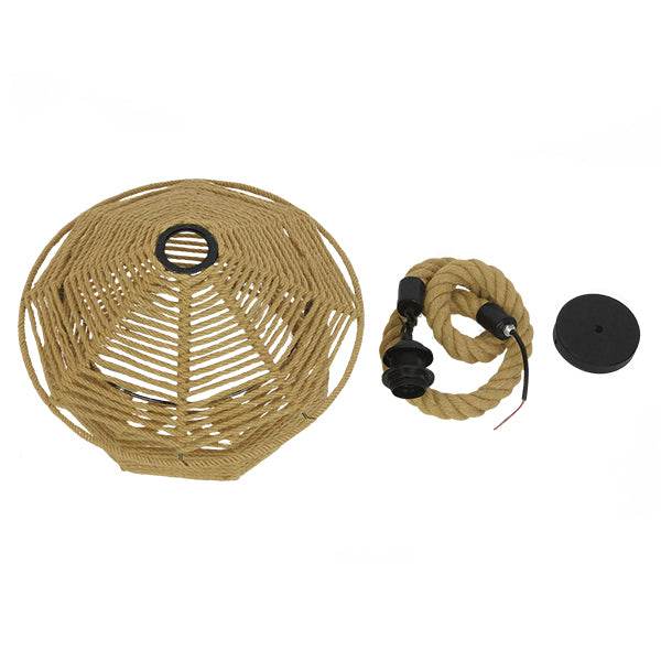 GloboStar® SPIRIT 01607 Vintage Κρεμαστό Φωτιστικό Οροφής Μονόφωτο Πλέγμα με Μπεζ Σχοινί Φ36 x Υ29cm - ledmania.gr