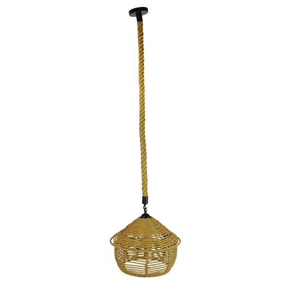 GloboStar® SPIRIT 01607 Vintage Κρεμαστό Φωτιστικό Οροφής Μονόφωτο Πλέγμα με Μπεζ Σχοινί Φ36 x Υ29cm - ledmania.gr