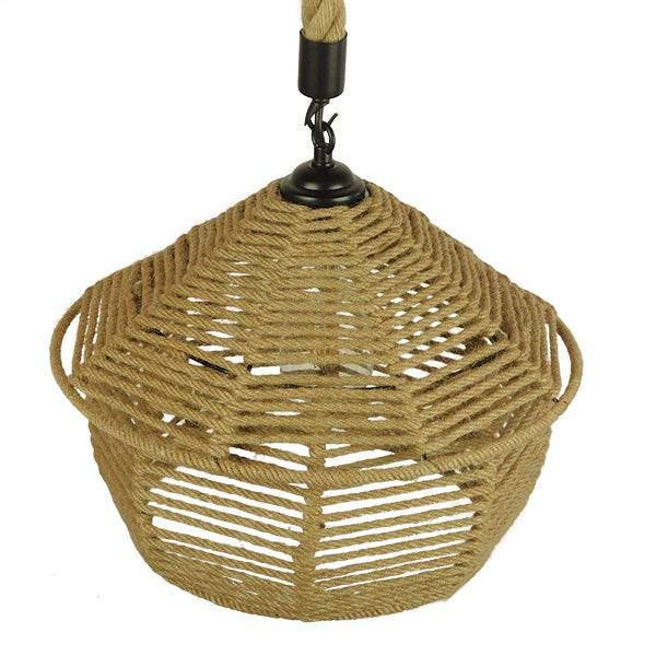GloboStar® SPIRIT 01607 Vintage Κρεμαστό Φωτιστικό Οροφής Μονόφωτο Πλέγμα με Μπεζ Σχοινί Φ36 x Υ29cm - ledmania.gr