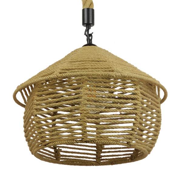 GloboStar® SPIRIT 01607 Vintage Κρεμαστό Φωτιστικό Οροφής Μονόφωτο Πλέγμα με Μπεζ Σχοινί Φ36 x Υ29cm - ledmania.gr