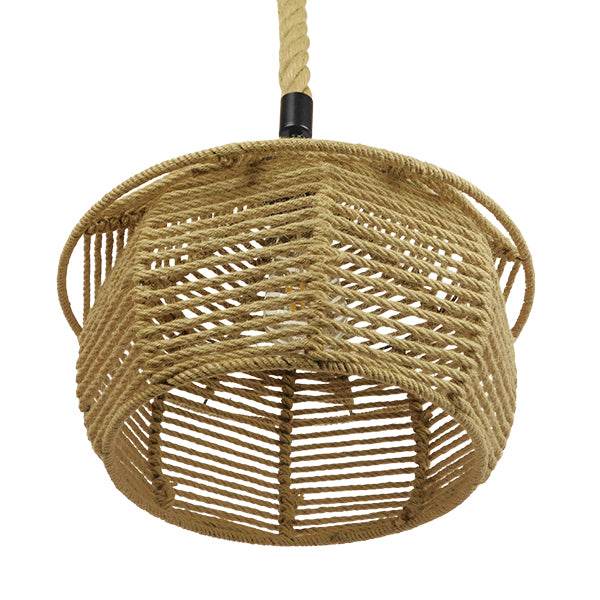 GloboStar® SPIRIT 01607 Vintage Κρεμαστό Φωτιστικό Οροφής Μονόφωτο Πλέγμα με Μπεζ Σχοινί Φ36 x Υ29cm - ledmania.gr