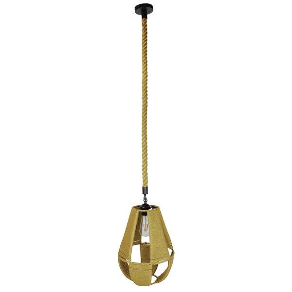 GloboStar® POLIA 01608 Vintage Κρεμαστό Φωτιστικό Οροφής Μονόφωτο Πλέγμα με Μπεζ Σχοινί Φ30 x Υ42cm - ledmania.gr