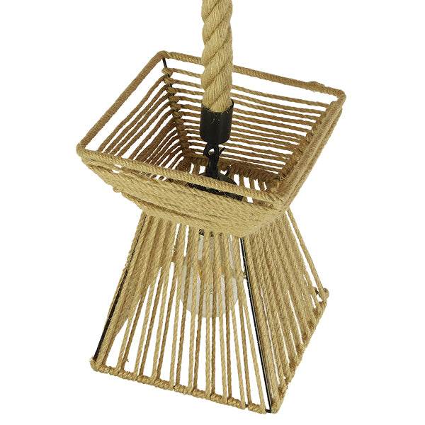 GloboStar® ROUGE 01611 Vintage Κρεμαστό Φωτιστικό Οροφής Μονόφωτο Πλέγμα με Μπεζ Σχοινί Φ21 x Υ27cm - ledmania.gr