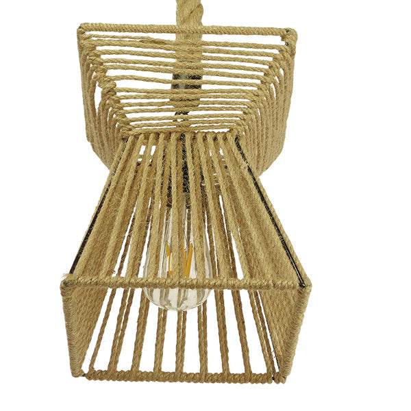 GloboStar® ROUGE 01611 Vintage Κρεμαστό Φωτιστικό Οροφής Μονόφωτο Πλέγμα με Μπεζ Σχοινί Φ21 x Υ27cm - ledmania.gr