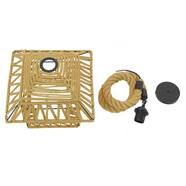GloboStar® SPIKY 01613 Vintage Κρεμαστό Φωτιστικό Οροφής Μονόφωτο Πλέγμα με Μπεζ Σχοινί Φ43 x Υ28cm - ledmania.gr
