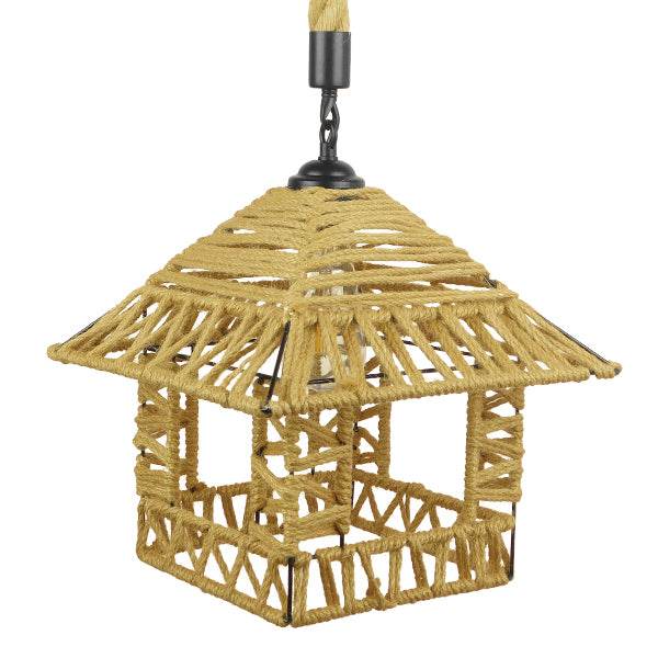 GloboStar® SPIKY 01613 Vintage Κρεμαστό Φωτιστικό Οροφής Μονόφωτο Πλέγμα με Μπεζ Σχοινί Φ43 x Υ28cm - ledmania.gr
