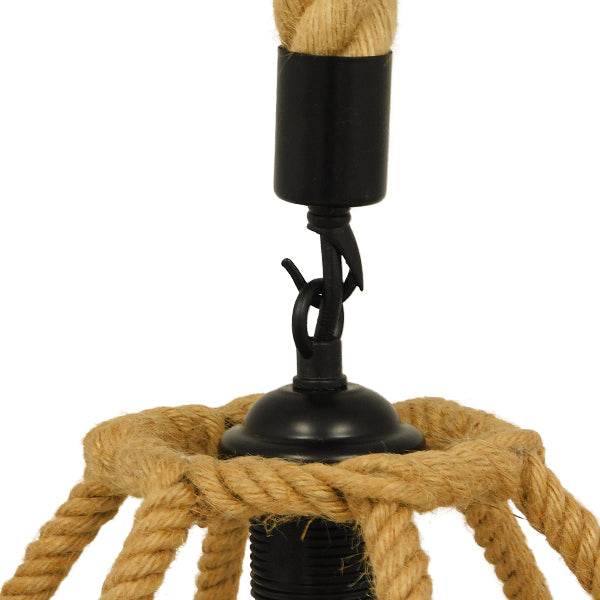 GloboStar® TELAN 01615 Vintage Κρεμαστό Φωτιστικό Οροφής Μονόφωτο Πλέγμα με Μπεζ Σχοινί Φ30 x Υ38cm - ledmania.gr