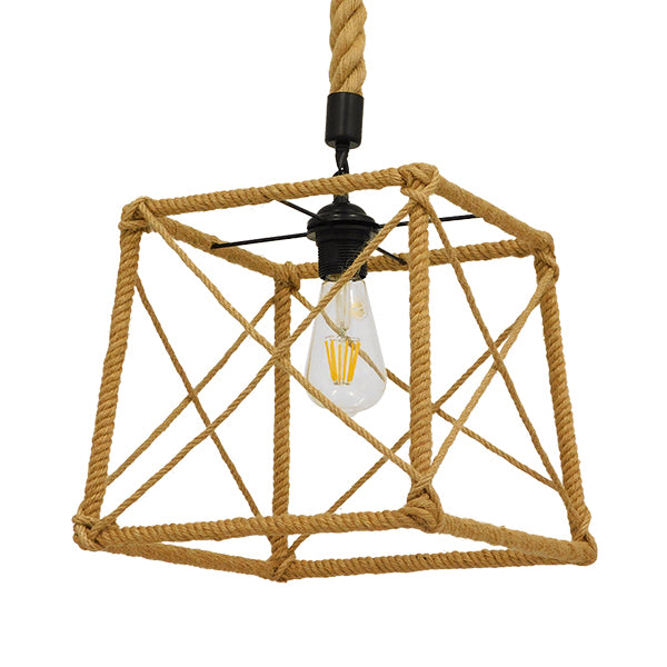 GloboStar® POLISHED 01616 Vintage Κρεμαστό Φωτιστικό Οροφής Μονόφωτο Πλέγμα με Μπεζ Σχοινί Μ30 x Π28 x Υ30cm - ledmania.gr