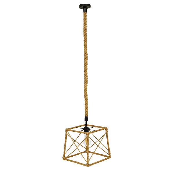 GloboStar® POLISHED 01616 Vintage Κρεμαστό Φωτιστικό Οροφής Μονόφωτο Πλέγμα με Μπεζ Σχοινί Μ30 x Π28 x Υ30cm - ledmania.gr