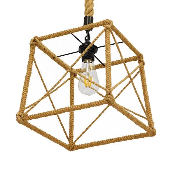GloboStar® POLISHED 01616 Vintage Κρεμαστό Φωτιστικό Οροφής Μονόφωτο Πλέγμα με Μπεζ Σχοινί Μ30 x Π28 x Υ30cm - ledmania.gr