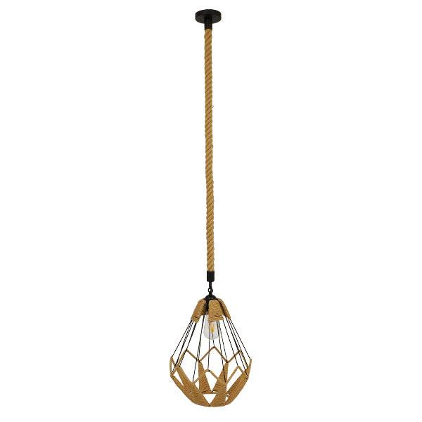 GloboStar® CONICAL 01617 Vintage Κρεμαστό Φωτιστικό Οροφής Μονόφωτο Πλέγμα με Μπεζ Σχοινί Φ31 x Υ38cm - ledmania.gr