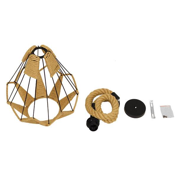 GloboStar® CONICAL 01617 Vintage Κρεμαστό Φωτιστικό Οροφής Μονόφωτο Πλέγμα με Μπεζ Σχοινί Φ31 x Υ38cm - ledmania.gr