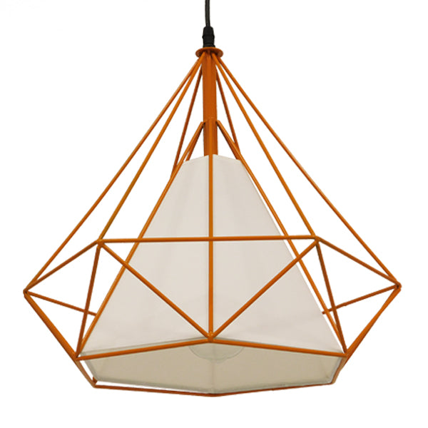 GloboStar® KAIRI 01621 Μοντέρνο Industrial Κρεμαστό Φωτιστικό Οροφής Μονόφωτο Πορτοκαλί με Άσπρο Ύφασμα Μεταλλικό Πλέγμα Φ38 x Υ39cm - ledmania.gr
