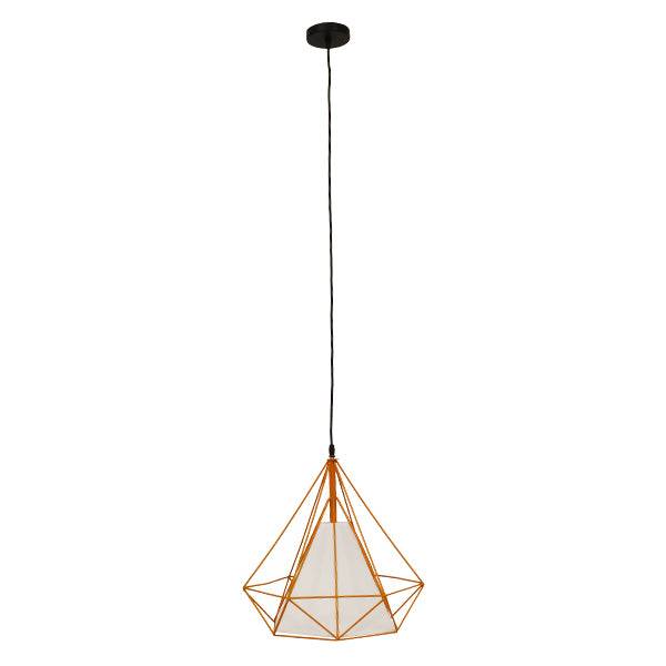 GloboStar® KAIRI 01621 Μοντέρνο Industrial Κρεμαστό Φωτιστικό Οροφής Μονόφωτο Πορτοκαλί με Άσπρο Ύφασμα Μεταλλικό Πλέγμα Φ38 x Υ39cm - ledmania.gr
