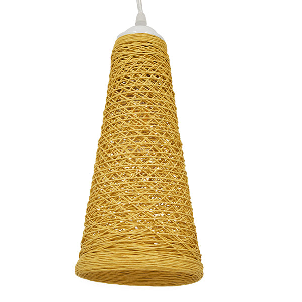 GloboStar® INCASS 01625 Vintage Κρεμαστό Φωτιστικό Οροφής Μονόφωτο Μπεζ Ξύλινο Ψάθινο Rattan Φ15 x Υ30.5cm - ledmania.gr