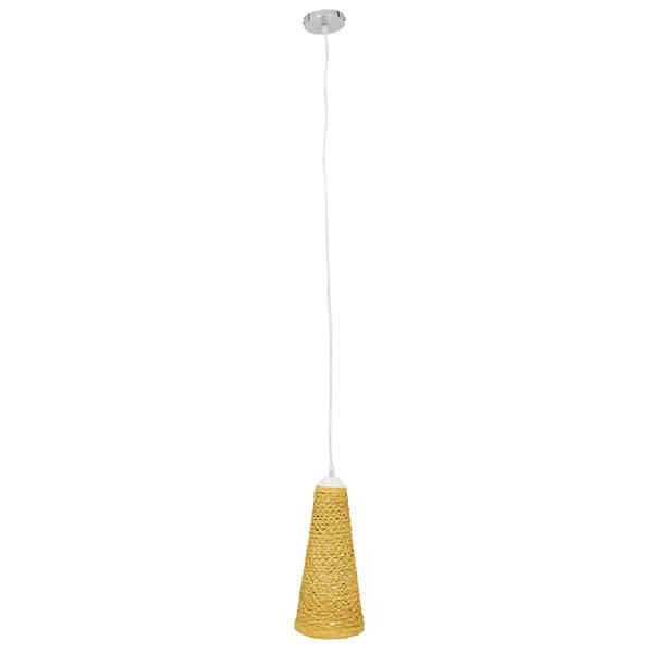GloboStar® INCASS 01625 Vintage Κρεμαστό Φωτιστικό Οροφής Μονόφωτο Μπεζ Ξύλινο Ψάθινο Rattan Φ15 x Υ30.5cm - ledmania.gr