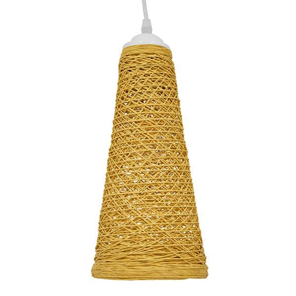 GloboStar® INCASS 01625 Vintage Κρεμαστό Φωτιστικό Οροφής Μονόφωτο Μπεζ Ξύλινο Ψάθινο Rattan Φ15 x Υ30.5cm - ledmania.gr