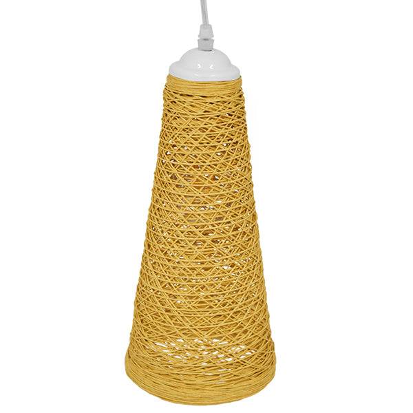 GloboStar® INCASS 01625 Vintage Κρεμαστό Φωτιστικό Οροφής Μονόφωτο Μπεζ Ξύλινο Ψάθινο Rattan Φ15 x Υ30.5cm - ledmania.gr