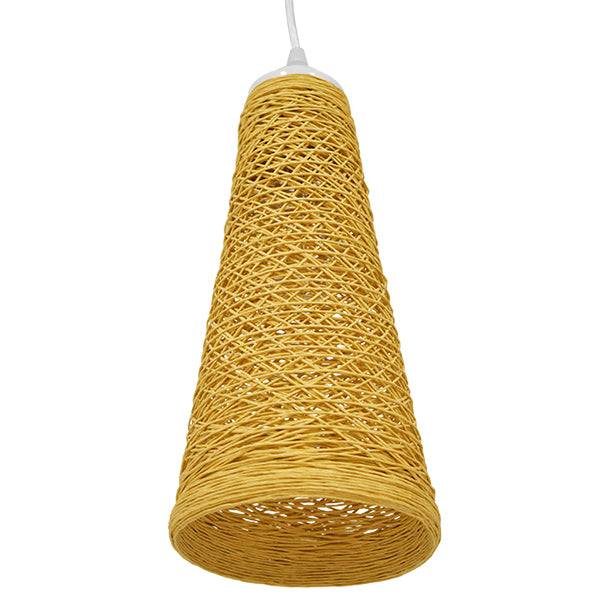 GloboStar® INCASS 01625 Vintage Κρεμαστό Φωτιστικό Οροφής Μονόφωτο Μπεζ Ξύλινο Ψάθινο Rattan Φ15 x Υ30.5cm - ledmania.gr