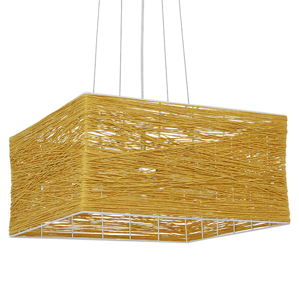 GloboStar® LONG BAY 01629 Vintage Κρεμαστό Φωτιστικό Οροφής Πολύφωτο Καφέ Ξύλινο Rattan Μ40 x Π40 x Υ22.5cm - ledmania.gr