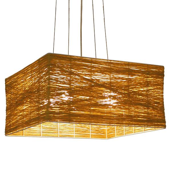 GloboStar® LONG BAY 01629 Vintage Κρεμαστό Φωτιστικό Οροφής Πολύφωτο Καφέ Ξύλινο Rattan Μ40 x Π40 x Υ22.5cm - ledmania.gr