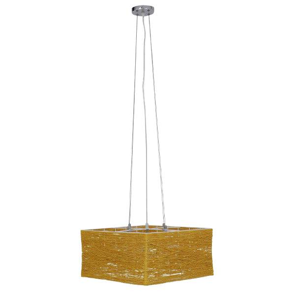 GloboStar® LONG BAY 01629 Vintage Κρεμαστό Φωτιστικό Οροφής Πολύφωτο Καφέ Ξύλινο Rattan Μ40 x Π40 x Υ22.5cm - ledmania.gr