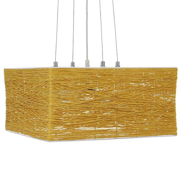 GloboStar® LONG BAY 01629 Vintage Κρεμαστό Φωτιστικό Οροφής Πολύφωτο Καφέ Ξύλινο Rattan Μ40 x Π40 x Υ22.5cm - ledmania.gr
