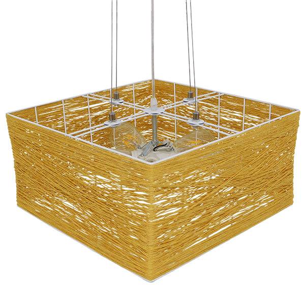 GloboStar® LONG BAY 01629 Vintage Κρεμαστό Φωτιστικό Οροφής Πολύφωτο Καφέ Ξύλινο Rattan Μ40 x Π40 x Υ22.5cm - ledmania.gr