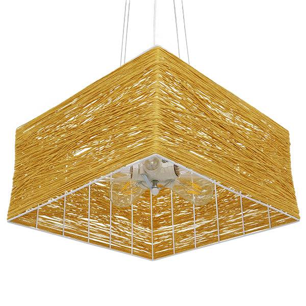 GloboStar® LONG BAY 01629 Vintage Κρεμαστό Φωτιστικό Οροφής Πολύφωτο Καφέ Ξύλινο Rattan Μ40 x Π40 x Υ22.5cm - ledmania.gr
