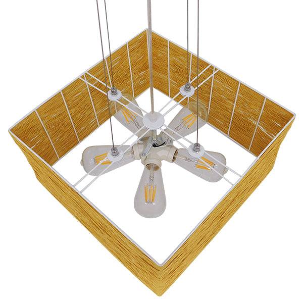 GloboStar® LONG BAY 01629 Vintage Κρεμαστό Φωτιστικό Οροφής Πολύφωτο Καφέ Ξύλινο Rattan Μ40 x Π40 x Υ22.5cm - ledmania.gr