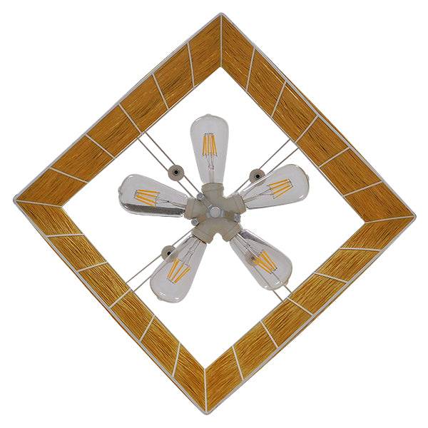GloboStar® LONG BAY 01629 Vintage Κρεμαστό Φωτιστικό Οροφής Πολύφωτο Καφέ Ξύλινο Rattan Μ40 x Π40 x Υ22.5cm - ledmania.gr
