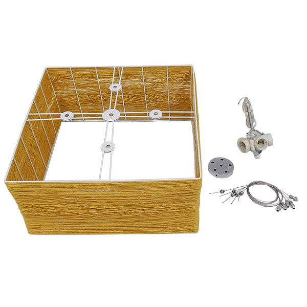 GloboStar® LONG BAY 01629 Vintage Κρεμαστό Φωτιστικό Οροφής Πολύφωτο Καφέ Ξύλινο Rattan Μ40 x Π40 x Υ22.5cm - ledmania.gr