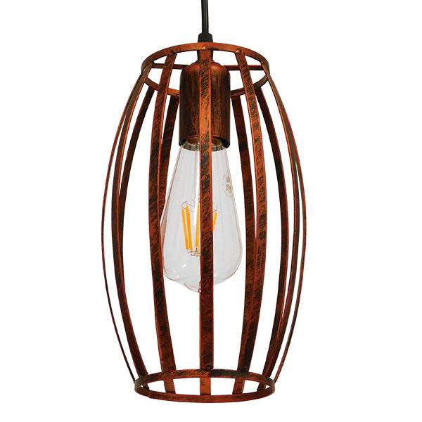 GloboStar® ZEBRA 01639 Vintage Industrial Κρεμαστό Φωτιστικό Οροφής Μονόφωτο Καφέ Σκουριά Μεταλλικό Πλέγμα Φ15 x Υ25cm - ledmania.gr