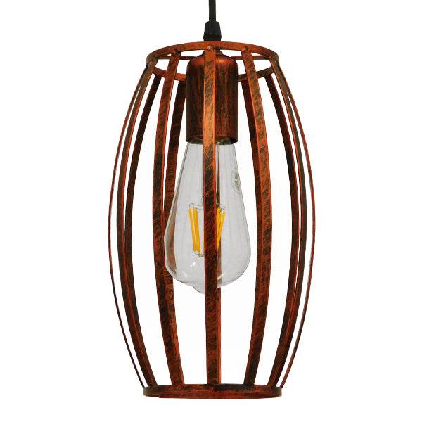 GloboStar® ZEBRA 01639 Vintage Industrial Κρεμαστό Φωτιστικό Οροφής Μονόφωτο Καφέ Σκουριά Μεταλλικό Πλέγμα Φ15 x Υ25cm - ledmania.gr