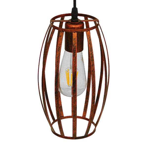 GloboStar® ZEBRA 01639 Vintage Industrial Κρεμαστό Φωτιστικό Οροφής Μονόφωτο Καφέ Σκουριά Μεταλλικό Πλέγμα Φ15 x Υ25cm - ledmania.gr