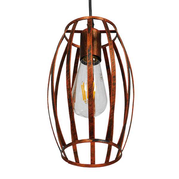 GloboStar® ZEBRA 01639 Vintage Industrial Κρεμαστό Φωτιστικό Οροφής Μονόφωτο Καφέ Σκουριά Μεταλλικό Πλέγμα Φ15 x Υ25cm - ledmania.gr