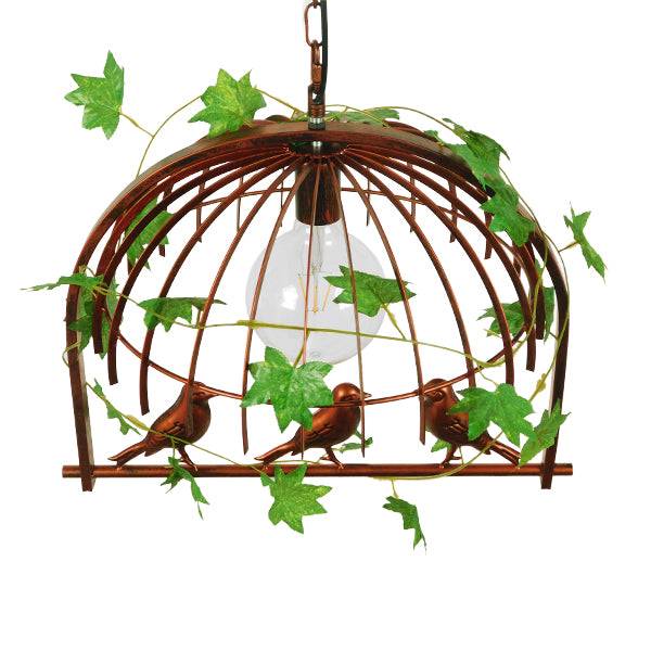 GloboStar® LIBELLULA 01642 Vintage Industrial Κρεμαστό Φωτιστικό Οροφής Μονόφωτο Καφέ Σκουριά Μεταλλικό Πλέγμα Μ48.5 x Π42 x Y37.5cm - ledmania.gr