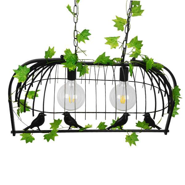 GloboStar® FACET 01643 Vintage Industrial Κρεμαστό Φωτιστικό Οροφής Δίφωτο Μαύρο Μεταλλικό Πλέγμα Μ73.6 x Π37.5 x Y38cm - ledmania.gr
